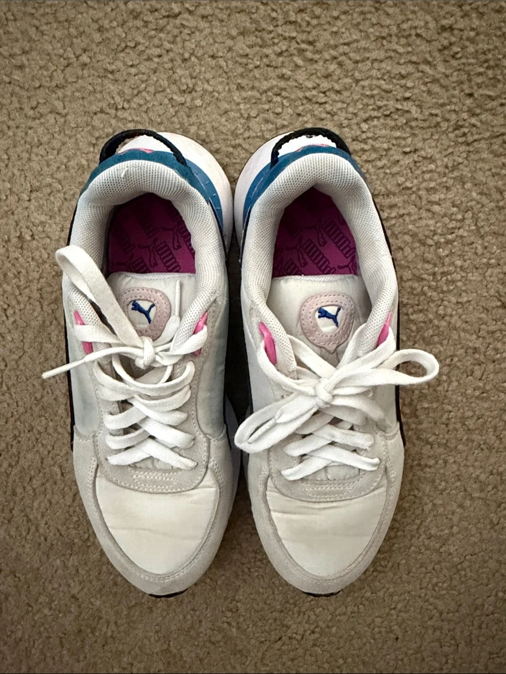 Puma White, Black, Blue & Pink Retro Runner Sneakers
